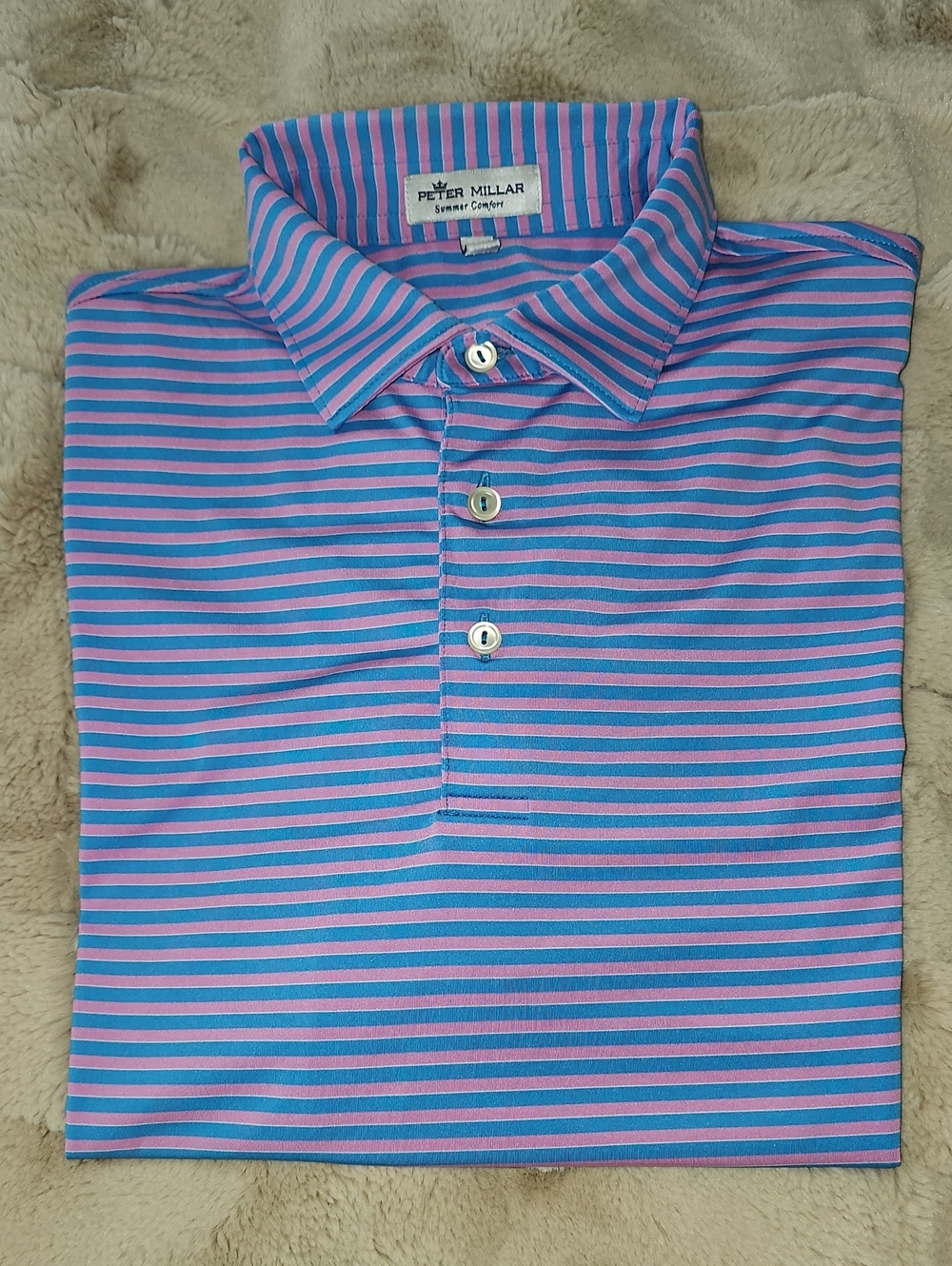Peter Millar Blue and Pink Striped Polo